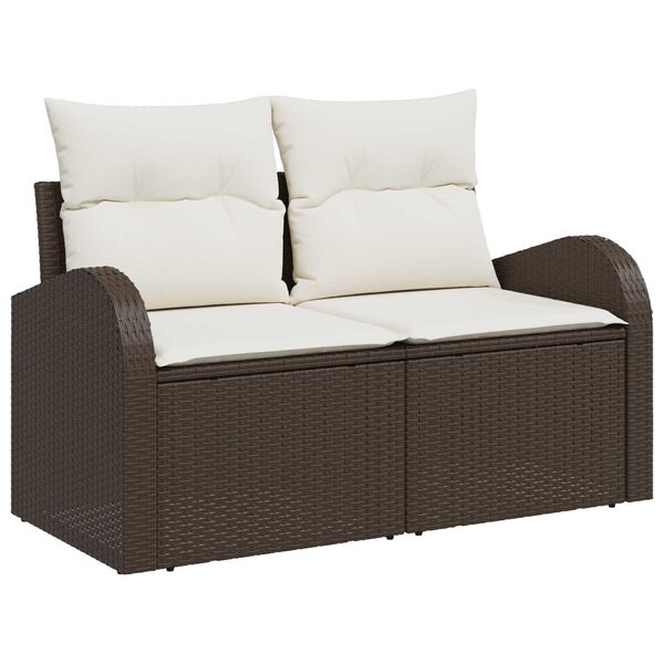 vidaXL Bankstel met kussen met opslag 6 pcs Bruin en wit poly rattan