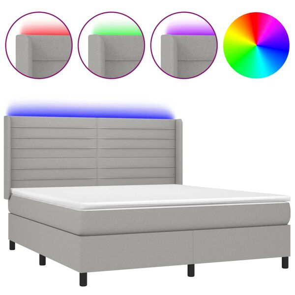 vidaXL Boxspring met matras en LED stof lichtgrijs 160x200 cm