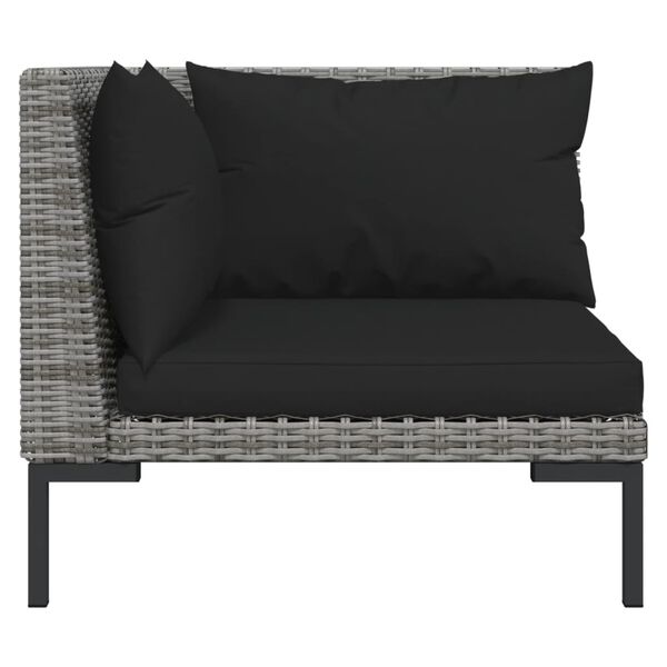 vidaXL 3-delige Loungeset halfrond poly rattan donkergrijs