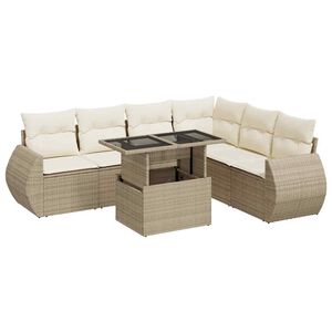 vidaXL 7-delige Loungeset met kussens poly rattan beige