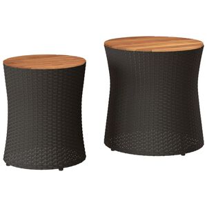vidaXL Tuinbijzettafels 2 st met houten blad poly rattan zwart