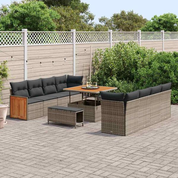 vidaXL Tuinbankenset met kussen 12 pcs Grijs poly rattan