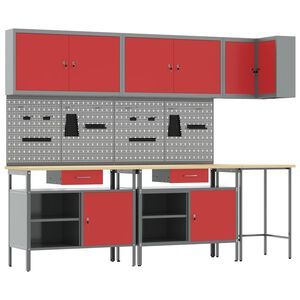 vidaXL Werkkast set met lade met plank met opslag 10 pcs Rood en Grijs