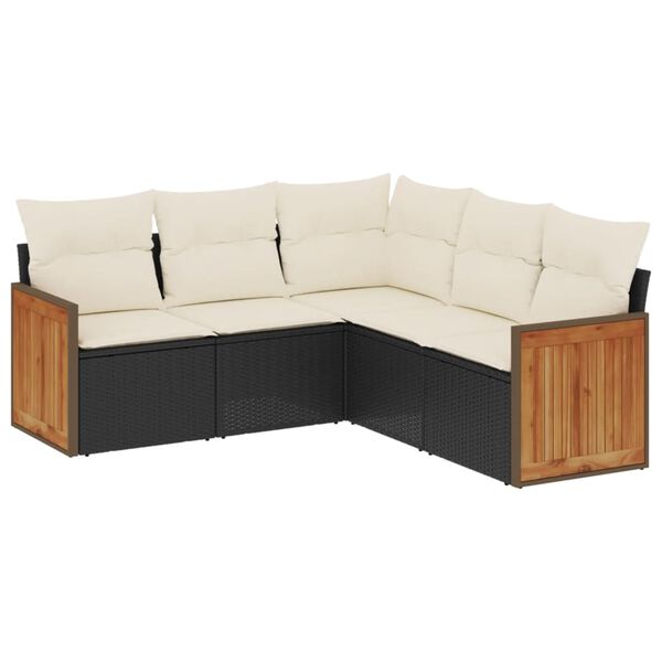 vidaXL 5-delige Loungeset met kussens poly rattan zwart