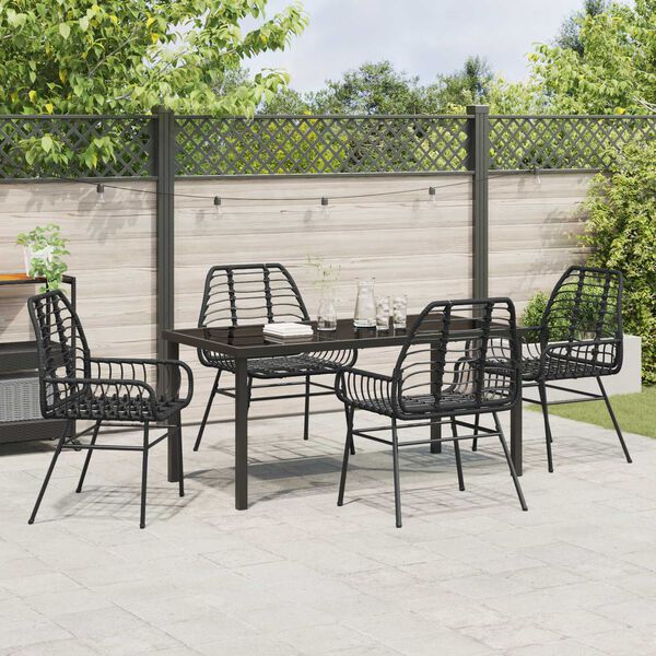vidaXL Tuin eettafelset 5 pcs Zwart poly rattan