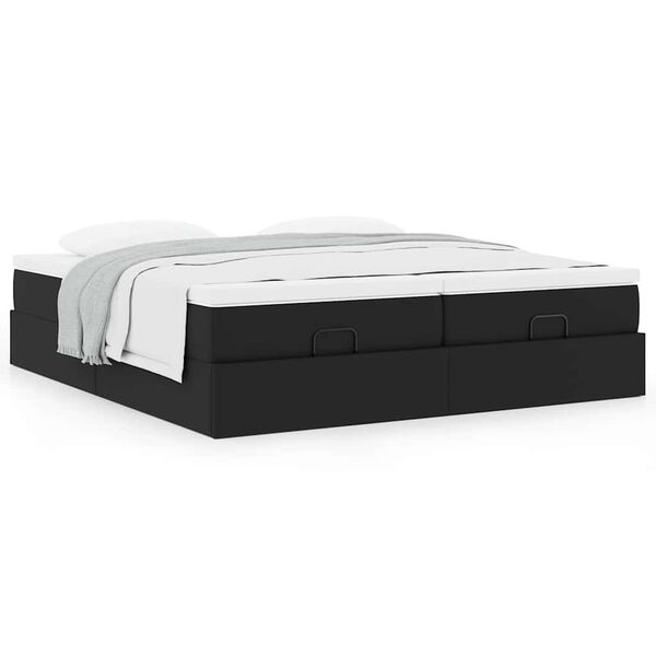 vidaXL Ottoman bed met matrassen 200x200cm kunstleer zwart