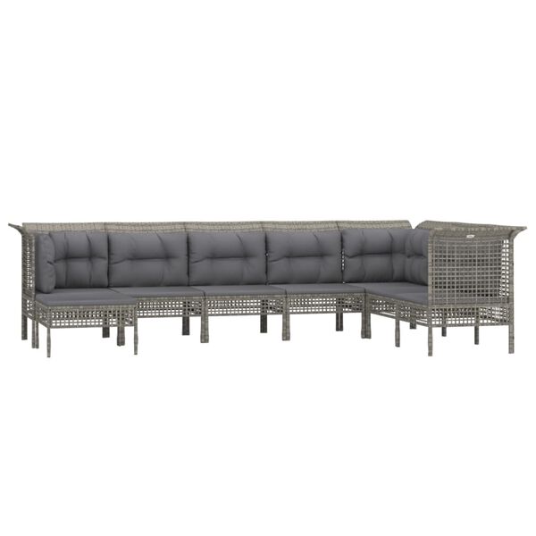 vidaXL 8-delige Loungeset met kussens poly rattan grijs