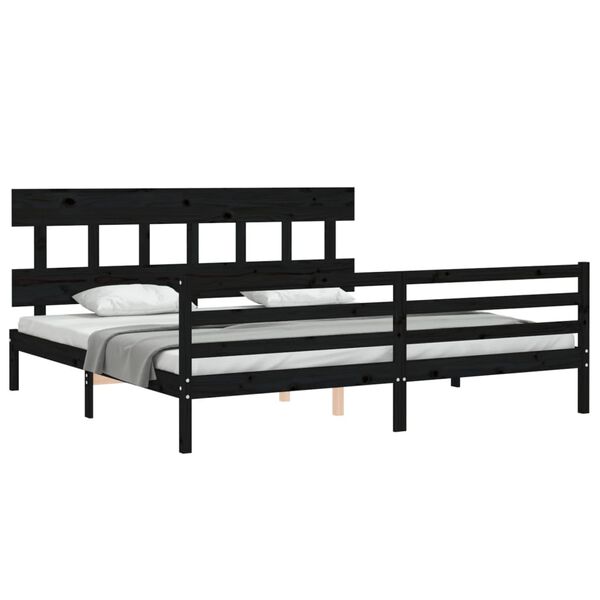 vidaXL Bedframe met hoofdbord massief hout zwart 200x200 cm