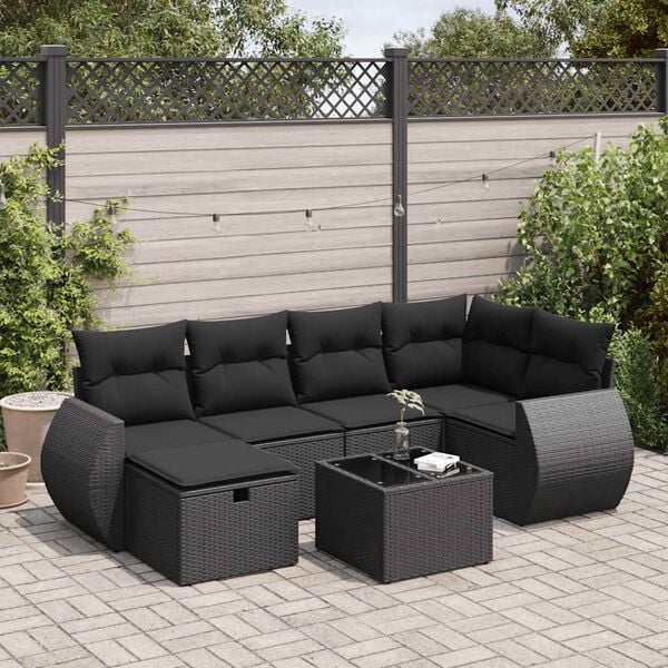 vidaXL 6-delige Loungeset met kussens poly rattan zwart