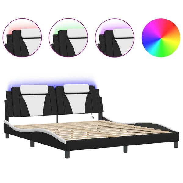 vidaXL Bedframe "Viana" met LED zonder matras zwart en wit 180x200 cm
