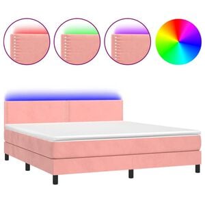 vidaXL Boxspring met matras en LED fluweel roze 160x200 cm