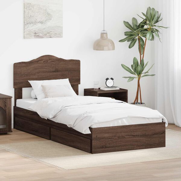 vidaXL Opslag bed met hoofdeinde Bruin Eiken 100 x 200 cm Bewerkt hout