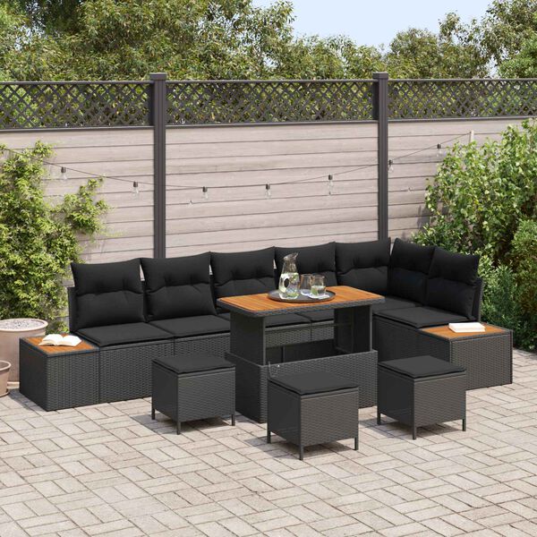 vidaXL Tuinbankenset 10 pcs Zwart poly rattan