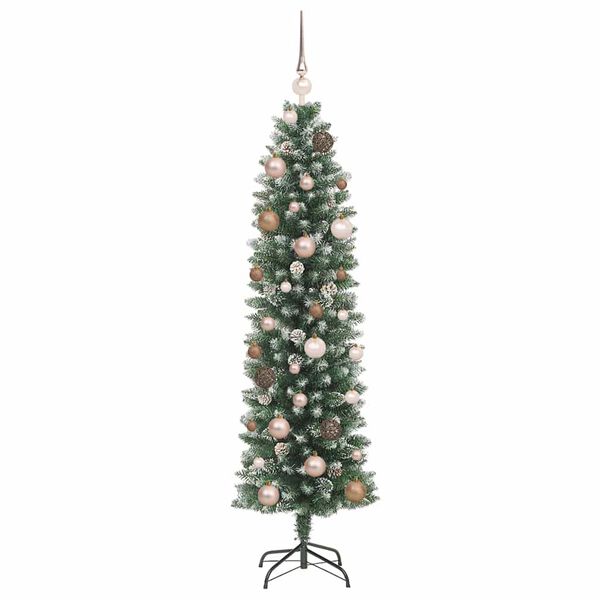 vidaXL Kunstmatige slanke kerstboom met 150 LED Groen en Wit 150 cm