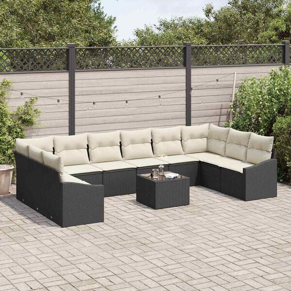 vidaXL Tuin Sofa Set met kussen 11 pcs Bruin en Crème poly rattan