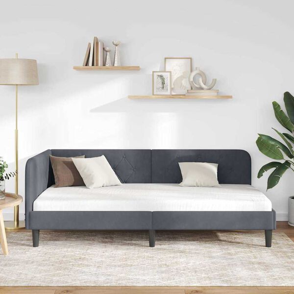 vidaXL Hoekbedframe met hoofdeinde Donkergrijs 90 x 190 cm Fluweel