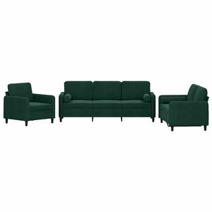 vidaXL 3-delige Loungeset met kussens fluweel donkergroen