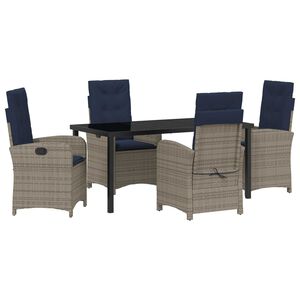 vidaXL Tuin eettafelset met kussen 5 pcs Grijs poly rattan