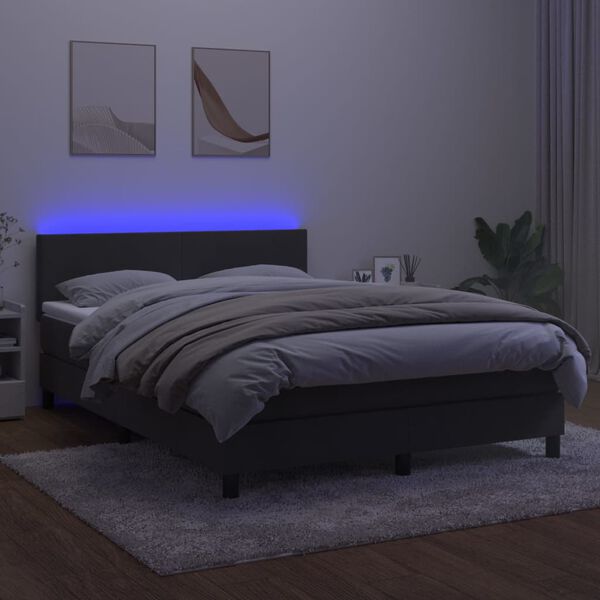 vidaXL Boxspring met matras en LED fluweel donkergrijs 140x200 cm