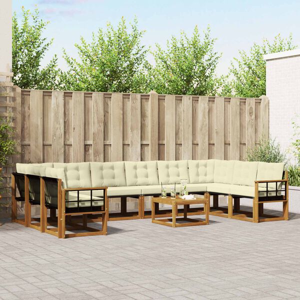 vidaXL Buiten bankenset met kussen 11 pcs Natuurlijk en Cr&egrave;me