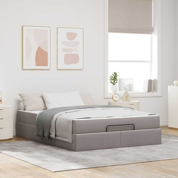 vidaXL Bedframe met matras met matras 2 pcs Taupe Stof