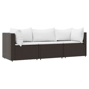 vidaXL 3-delige Loungeset met kussens poly rattan bruin