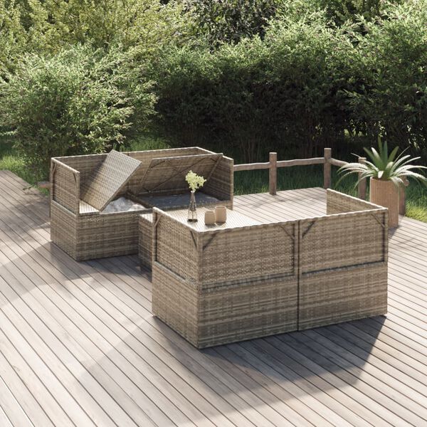 vidaXL 5-delige Loungeset met kussens poly rattan grijs