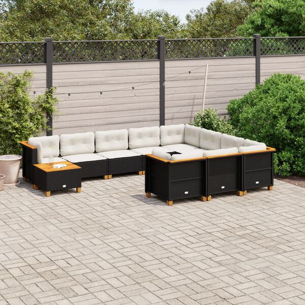 vidaXL 11-delige Loungeset met kussens poly rattan zwart