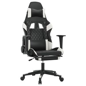 vidaXL Massage gamestoel met voetensteun kunstleer zwart en wit