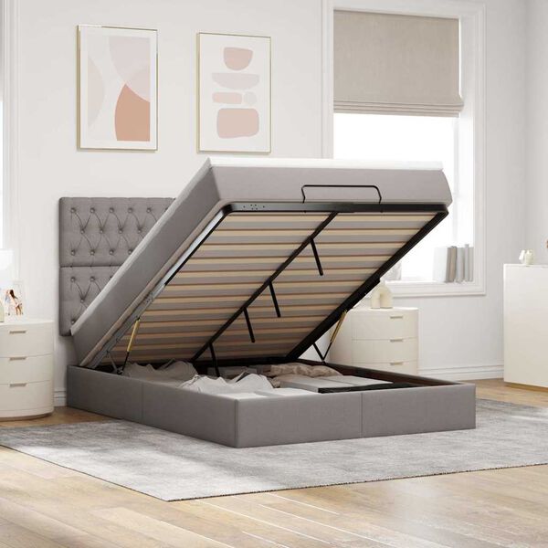 vidaXL Ottoman bed met matras en LED's 140x190cm stof taupe