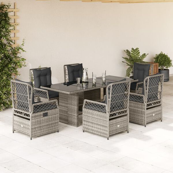 vidaXL 7-delige Tuinset met kussens poly rattan grijs