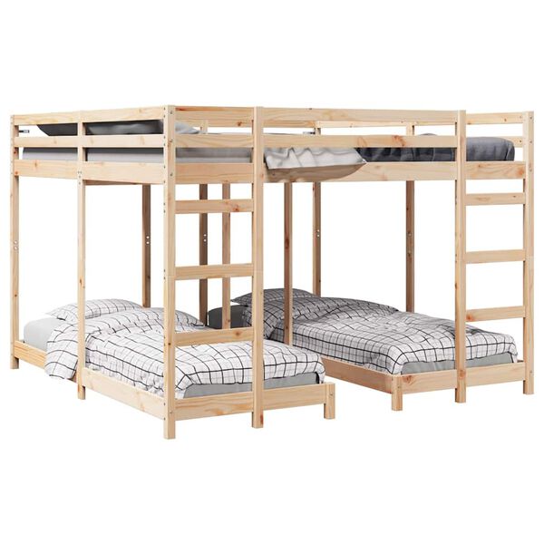vidaXL Drie-hoog Bunk Bed Frame Naturel 80 / 200 x 200 cm