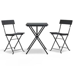 vidaXL Bistroset inklapbaar 3 st poly rattan zwart
