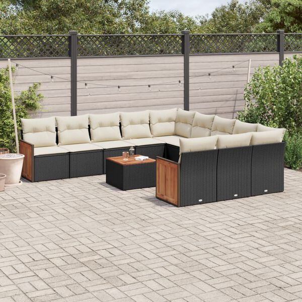 vidaXL 12-delige Loungeset met kussens poly rattan zwart