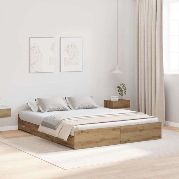 vidaXL Opbergbedframe met lade Artisan Eiken 135 x 190 cm Bewerkt hout