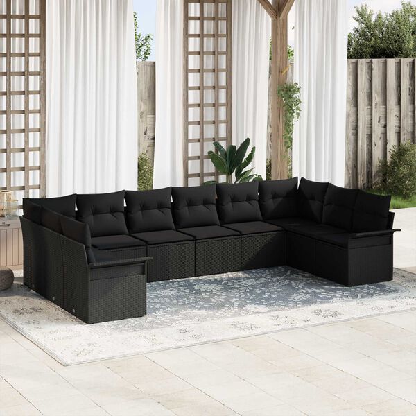 vidaXL Tuin Sofa Set met opslag 10 pcs Zwart poly rattan