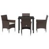 vidaXL Tuin eettafelset met kussen 5 pcs Bruin poly rattan
