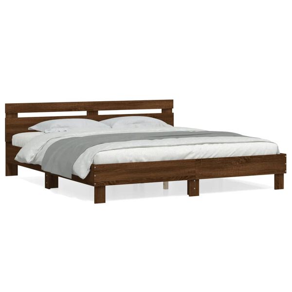 vidaXL Bedframe met hoofdeinde bewerkt hout bruineikenkleur 200x200 cm