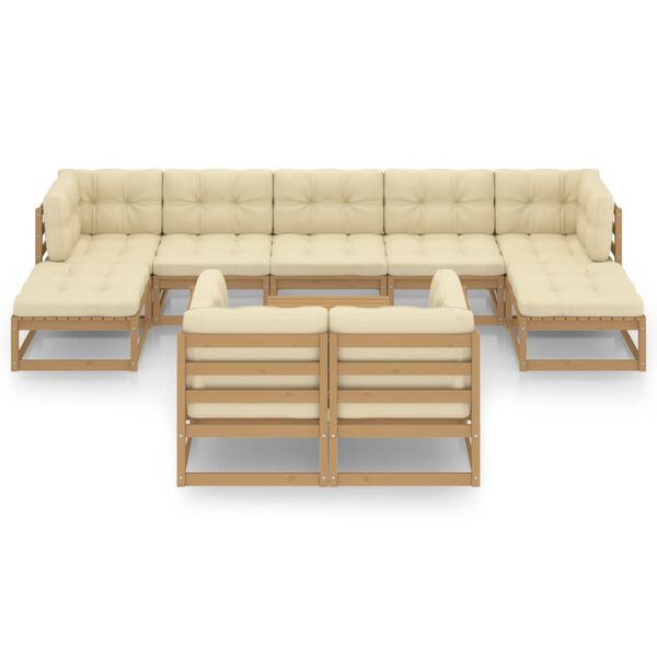vidaXL 10-delige Loungeset met kussens massief grenenhout honingbruin