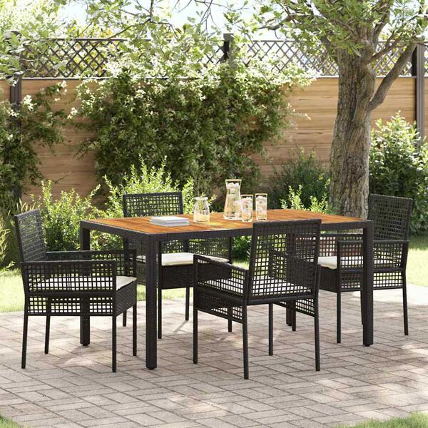 vidaXL Tuin eettafelset 5 pcs Zwart poly rattan