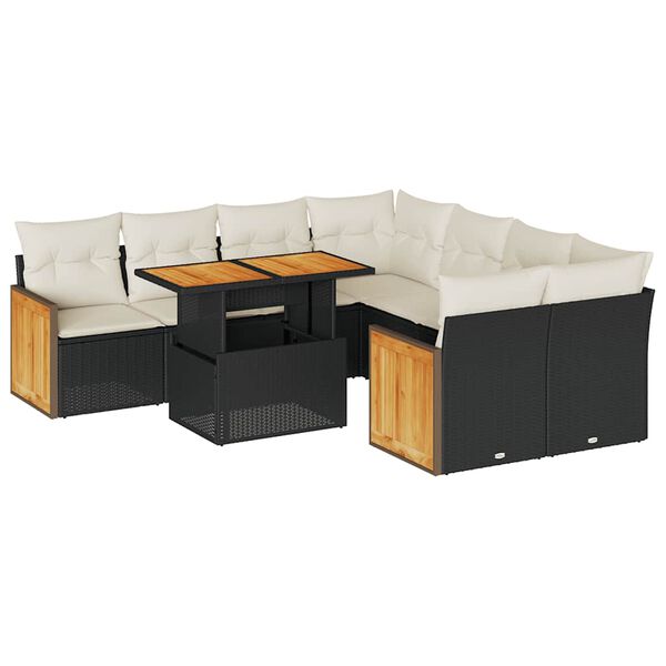 vidaXL 9-delige Loungeset met kussens poly rattan acacia zwart