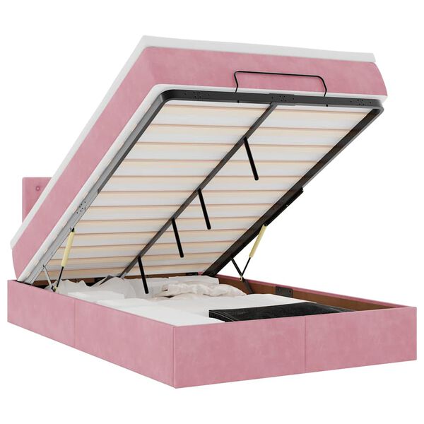 vidaXL Bed poef met matras en LED's 120x190 cm fluweel roze