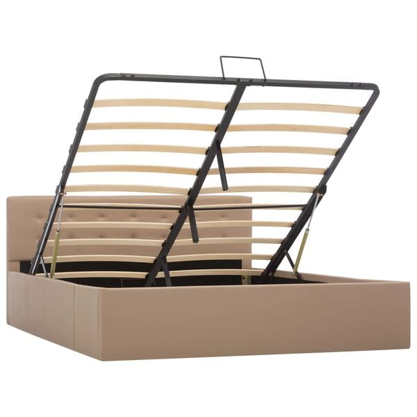 vidaXL Bedframe met opslag hydraulisch kunstleer cappuccino 140x200 cm