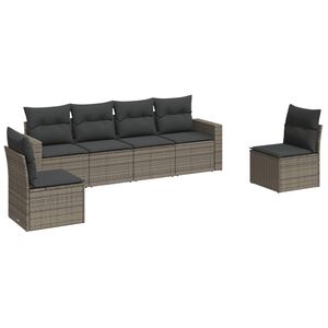vidaXL 6-delige Loungeset met kussens poly rattan grijs