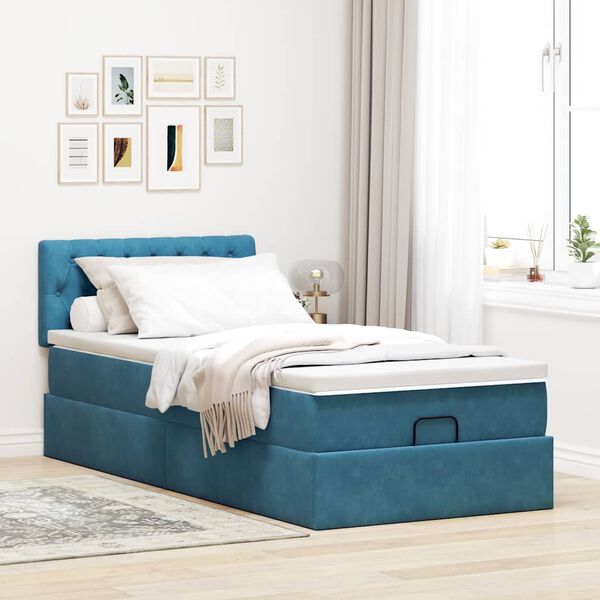 vidaXL Ottoman bed met matras 100x200 cm fluweel donkerblauw