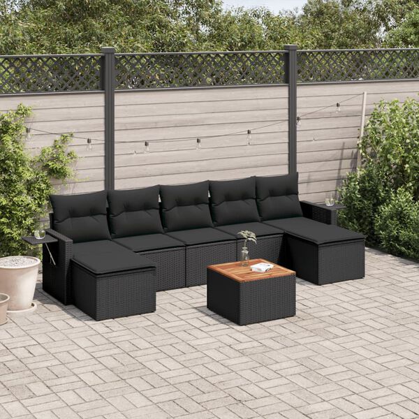 vidaXL 8-delige Loungeset met kussens poly rattan zwart