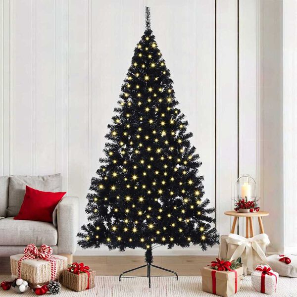vidaXL Kunstmatig Voorverlicht Kerstboom met 300 LED Zwart 210 cm PVC