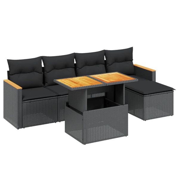 vidaXL 6-delige Loungeset met kussens poly rattan zwart