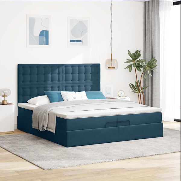 vidaXL Ottoman bed met matrassen 200x200cm fluweel donkerblauw