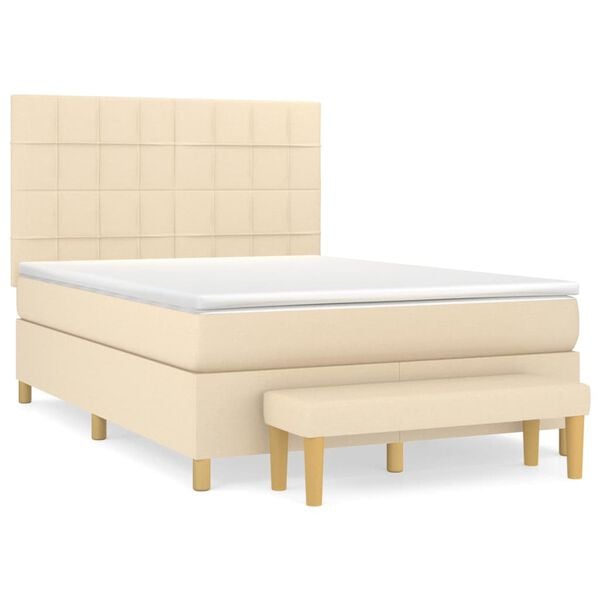 vidaXL Boxspring met matras stof cr&egrave;mekleurig 140x190 cm